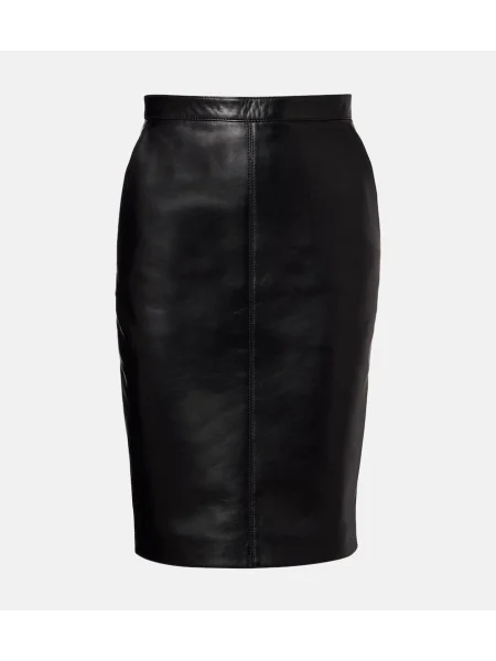 Spódnica skórzana Saint Laurent z wysoką talią czarna