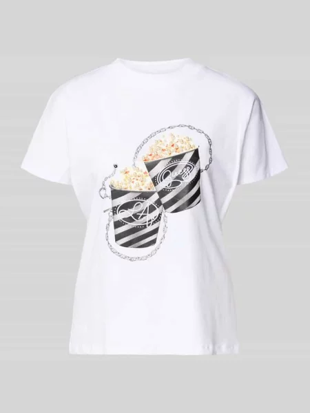 T-shirt o kroju regular fit z obszyciem ozdobnymi kamieniami model ‘Popcorn’ Guess biała