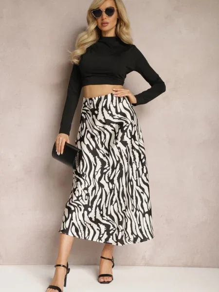 Satynowa Spódnica Ozdobiona Abstrakcyjnym Wzorem w Zebry Pintea czarna