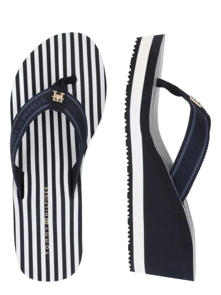 Papuci Tommy Hilfiger cu dungi cu pană albastru