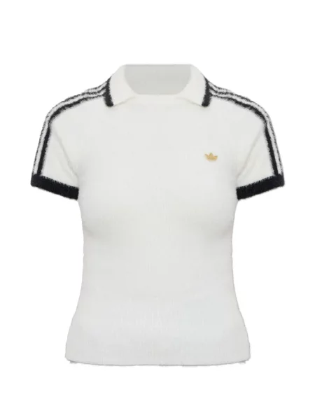 Top Adidas cu dungi cu broderie roșu