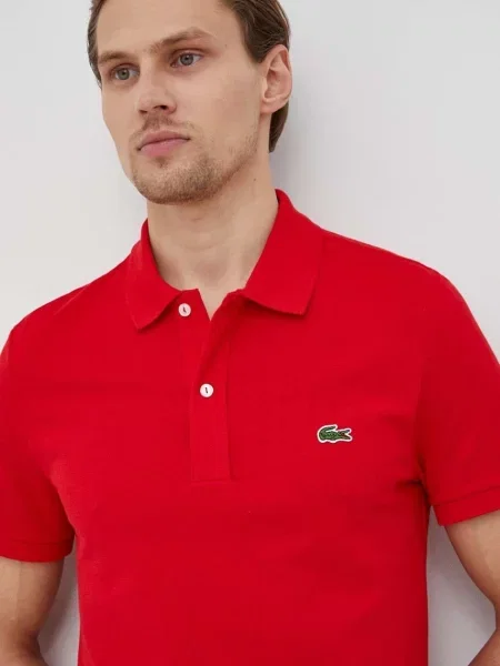 Тениска с яка Lacoste с изчистен дизайн червено
