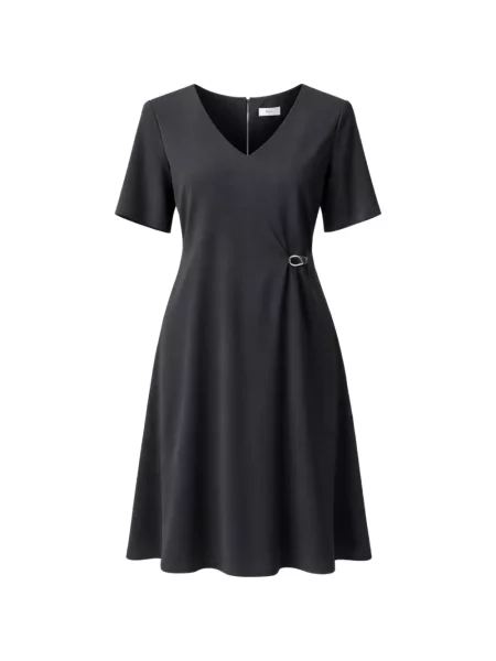 Rochie midi Herno cu decolteu în V cu cataramă negru