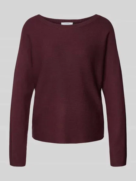 Sweter z dzianiny z okrągłym dekoltem Comma bordowy