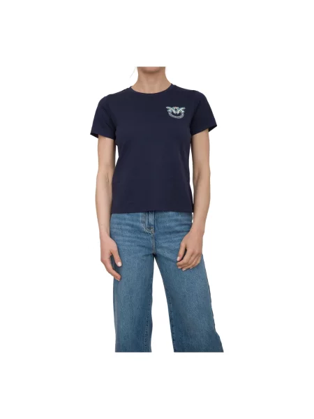 Koszulka polo Pinko z krótkim rękawem z kryształkami niebieska