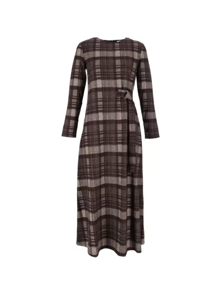 Kostkované opásaný maxi šaty Weekend Max Mara hnědé