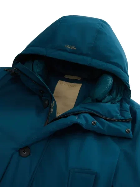 Geacă Woolrich cu glugă albastru