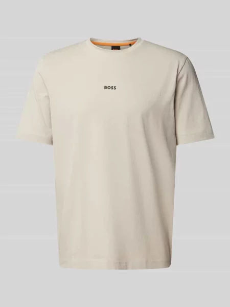 T-shirt o kroju regular fit z mieszanki bawełny model TCHUP' Boss Orange beżowa