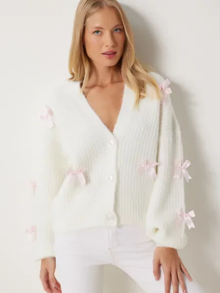 Happiness İstanbul Geacă tricotată ecru