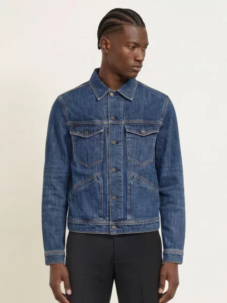 Allsaints Džínová Bunda Trucker dark indigo