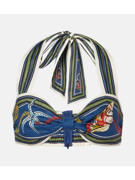 Top Alemais de in cu imagine cu gât halter albastru