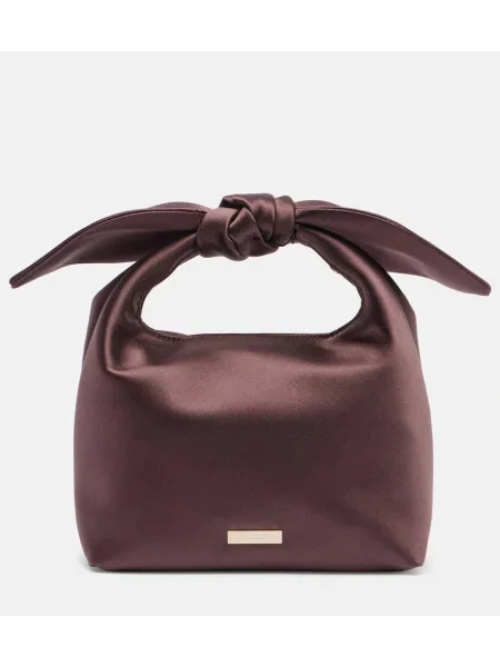 Geantă plic Aquazzura cu funde din satin cu legături maro