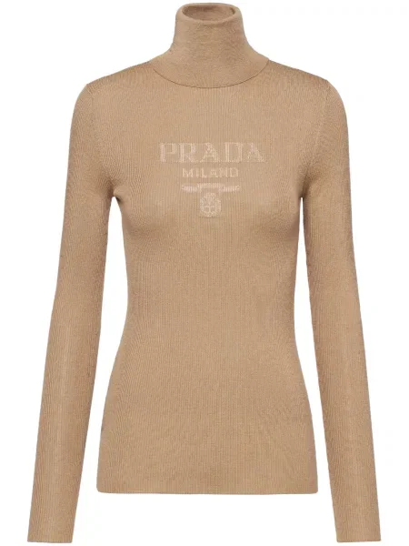 Sweter Prada wełniany brązowy
