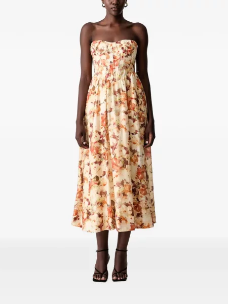 Rochie midi Bardot cu model floral cu imagine portocaliu