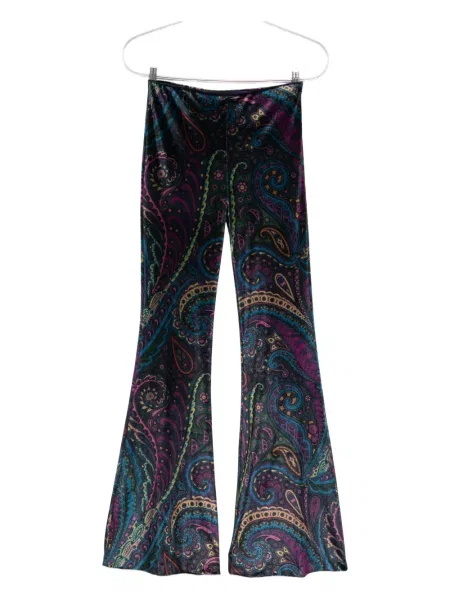 Aksamitne spodnie Etro z nadrukiem z wzorem paisley niebieskie