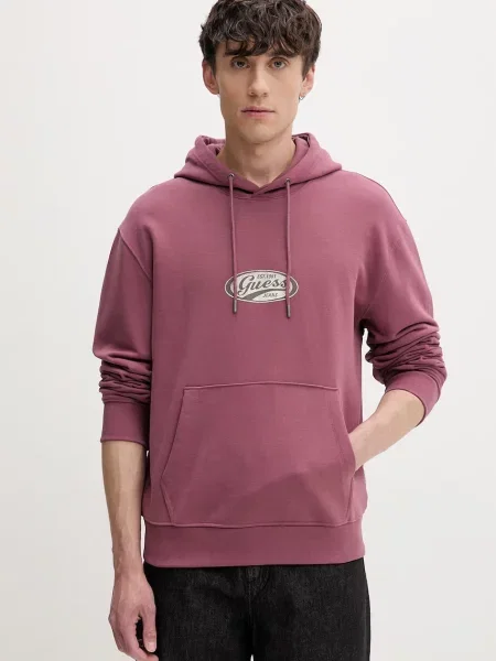 Guess Jeans hanorac cu glugă pentru bărbați din roz