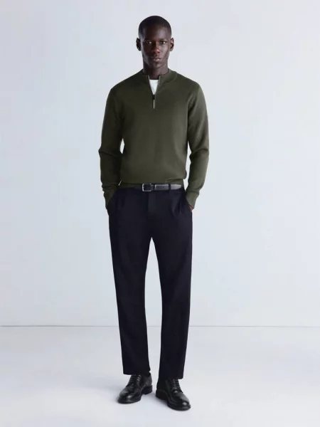 Sweter comfort stretch zapinany na ciemnozielony Mężczyzna S MANGO MAN
