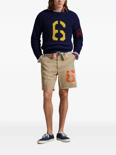 Tricou Polo Ralph Lauren din piele cu broderie în carouri maro