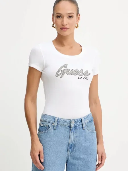 Къс тениска Guess бяло
