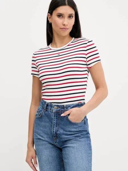 Тениска Tommy Jeans дамска бежово бяло
