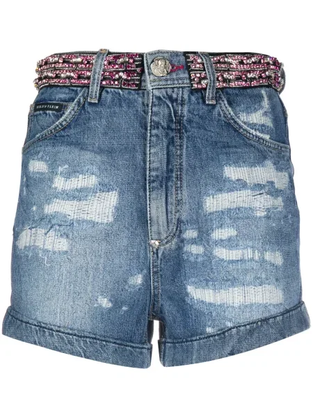 Stras pantaloni scurți din denim Philipp Plein albastru