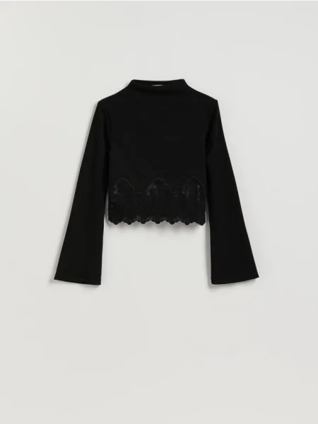 Reserved Блузка з мереживом чорний