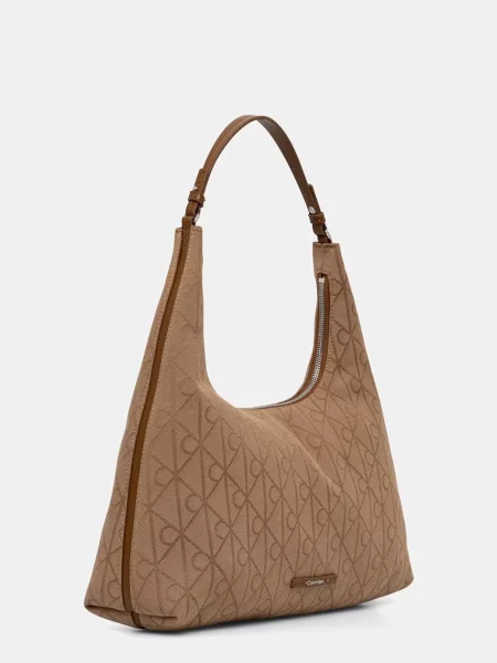 Geantă Calvin Klein Emblem Jacquard Maro bej