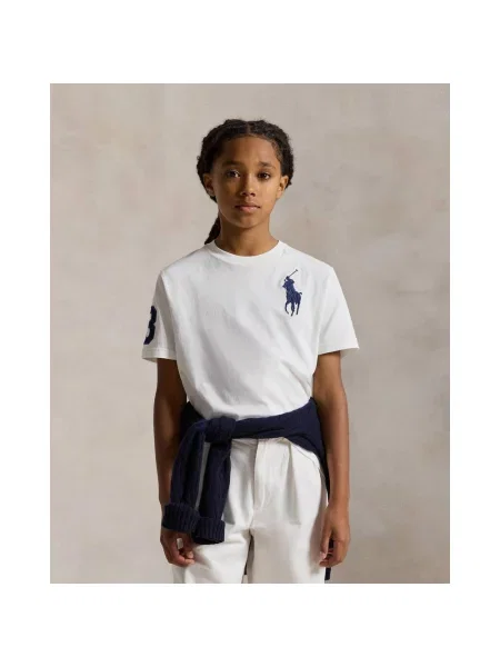 Koszulka z krótkim rękawem junior Ralph Lauren Big Pony granatowy S biały