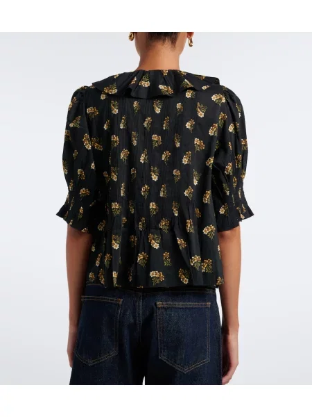 Bluză Dôen cu model floral cu volane negru