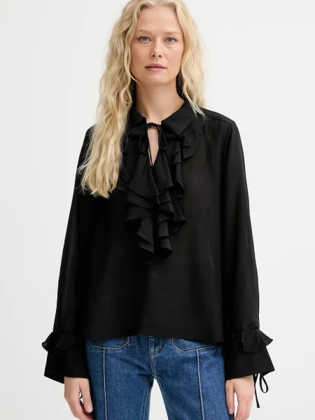 MUNTHE bluză din amestec de mătase LESIENNA uni negru