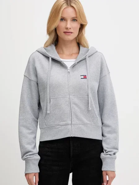 Суичър с качулка Tommy Jeans с качулка с апликация сиво