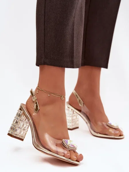 Прозрачни сандали S. Barski с висок ток с кристали жълто