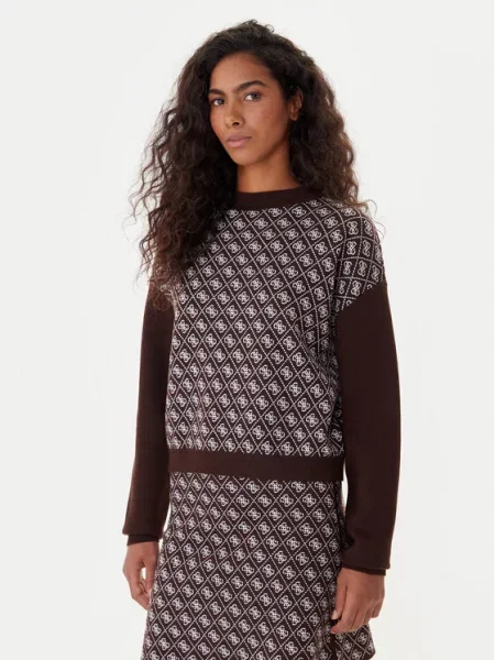 Guess sweter z domieszką wełny AUBREY z półgolfem brązowy