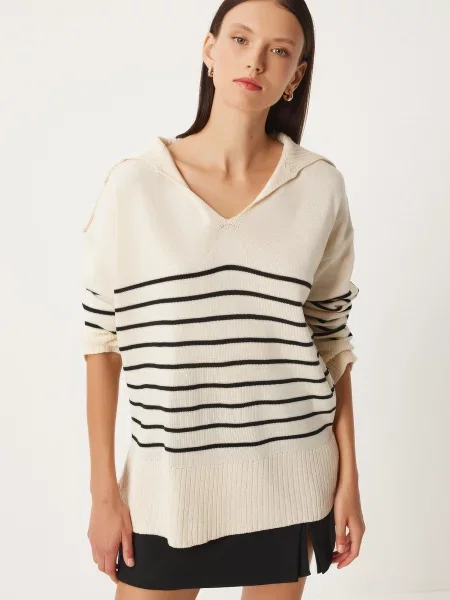 Happiness İstanbul Pulover crem negru