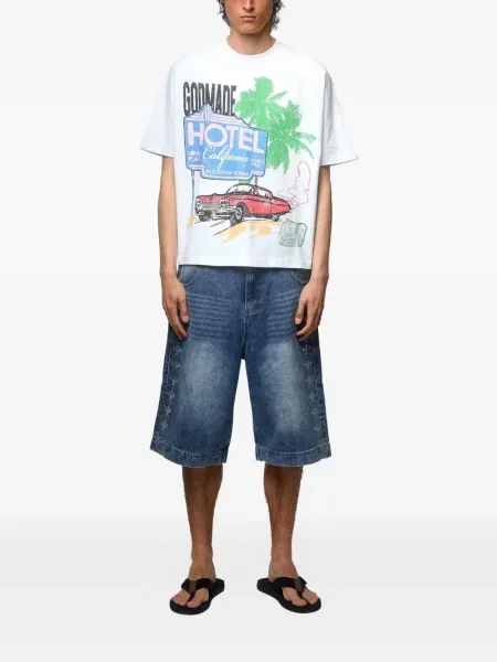 Pantaloni scurți Godmade cu broderie albastru