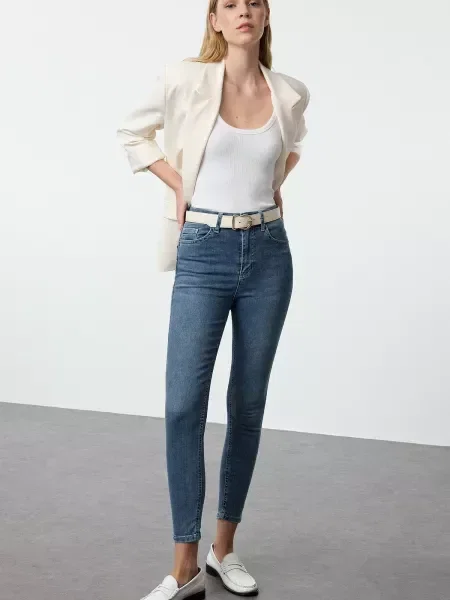 Blugi skinny Trendyol cu talie înaltă albastru