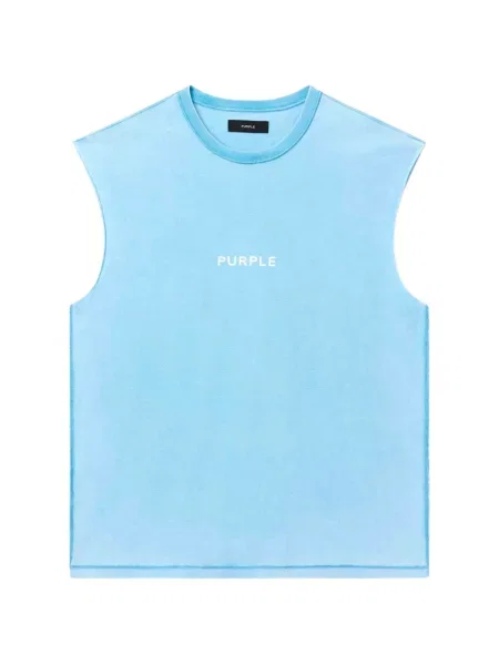 Tricou Purple Brand fără mâneci cu decolteu rotund albastru