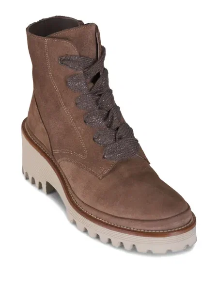 Botine Ron White cu șireturi din dantelă alb