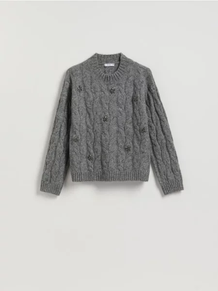 Reserved Sweter z błyszczącą aplikacją szary