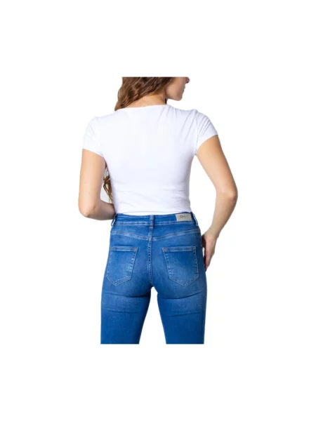 Krótka koszulka Only z okrągłym dekoltem z krótkim rękawem biała