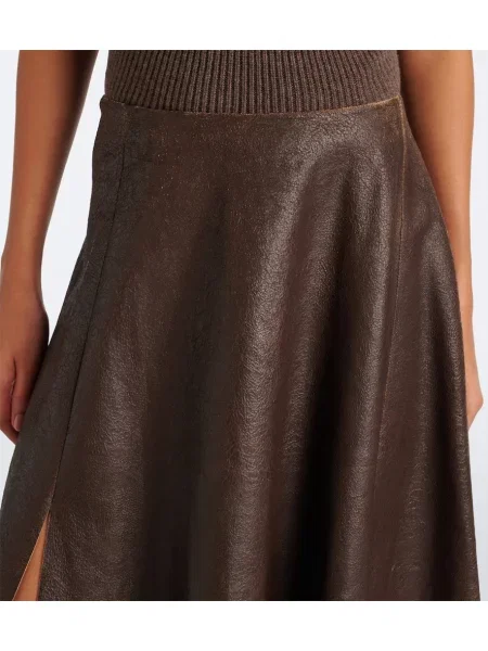 Asimetrično usnjeno krilo Ralph Lauren Collection rjava