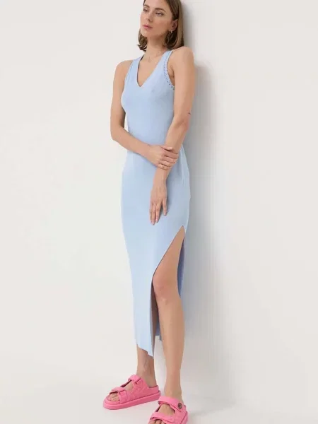 Marella sukienka midi dopasowana niebieski