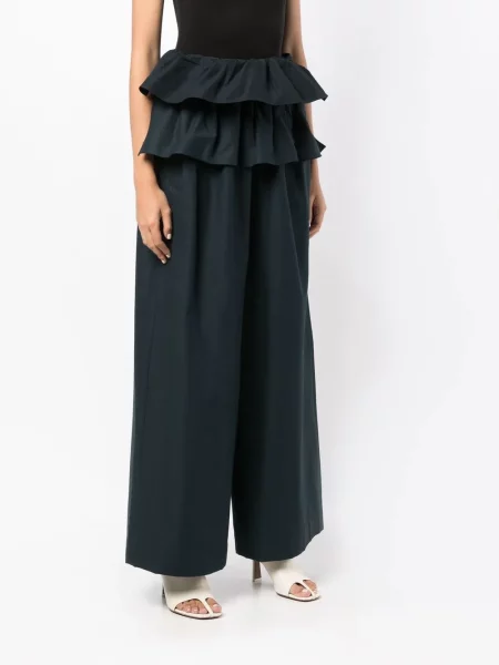 Szerokie spodnie Goen.j z falbankami niebieskie