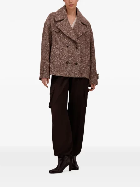 Bouclé palton Herno cu model herringbone maro