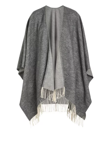 Poncho Eileen Fisher cu franjuri gri