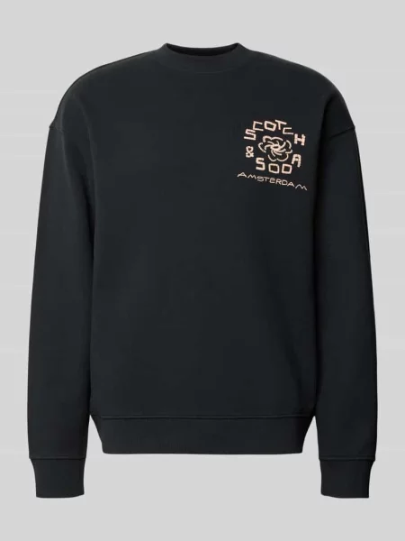 Sweter o kroju relaxed fit z nadrukiem z logo Scotch & Soda czarny