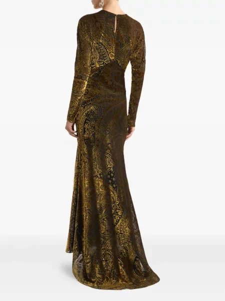 Rochie maxi Etro de catifea cu model floral de costum auriu