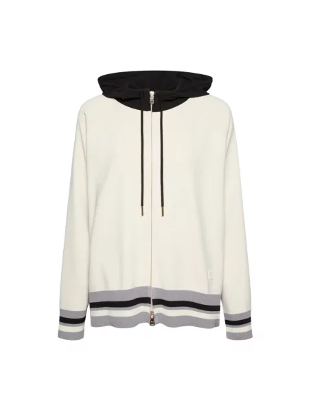 Lniany bluza z kapturem zapinana na zamek Elena Miro' biały