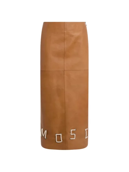 Fustă din piele Moschino cu autograf maro