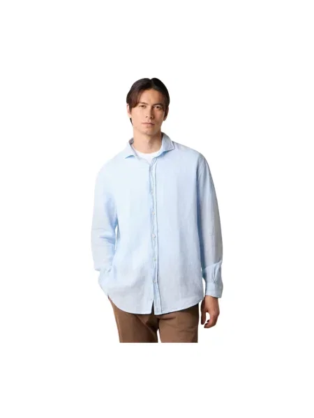 Lniana koszula Brooks Brothers niebieska